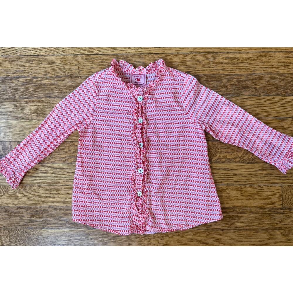 Room Seven Girls' Pink and Red Button Down Blouse Size 3
